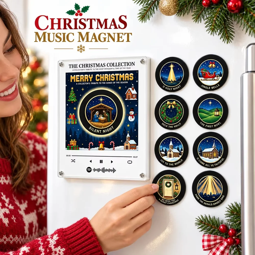 Christmas NFC Magnetic Vinyl Record Player Ambient Night Light Acrylic Music Player with 9 Replaceable Discs Fridge Ornament