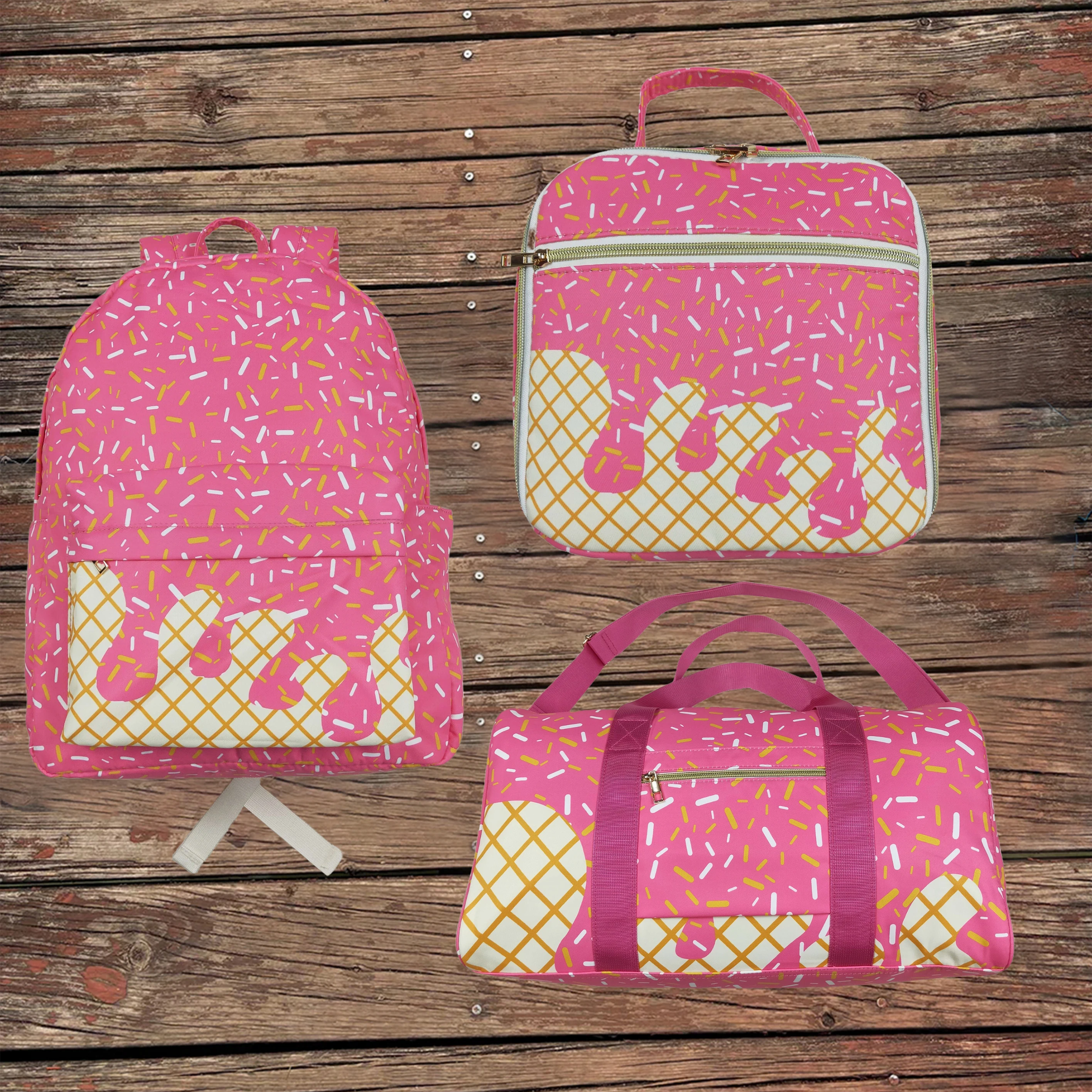 Wholesale Sibling Kids Adult Pink Drip Outdoors Portable Zipper Gym Duffle Bags Toddler Baby Girls Backpack Children Lunch Box
