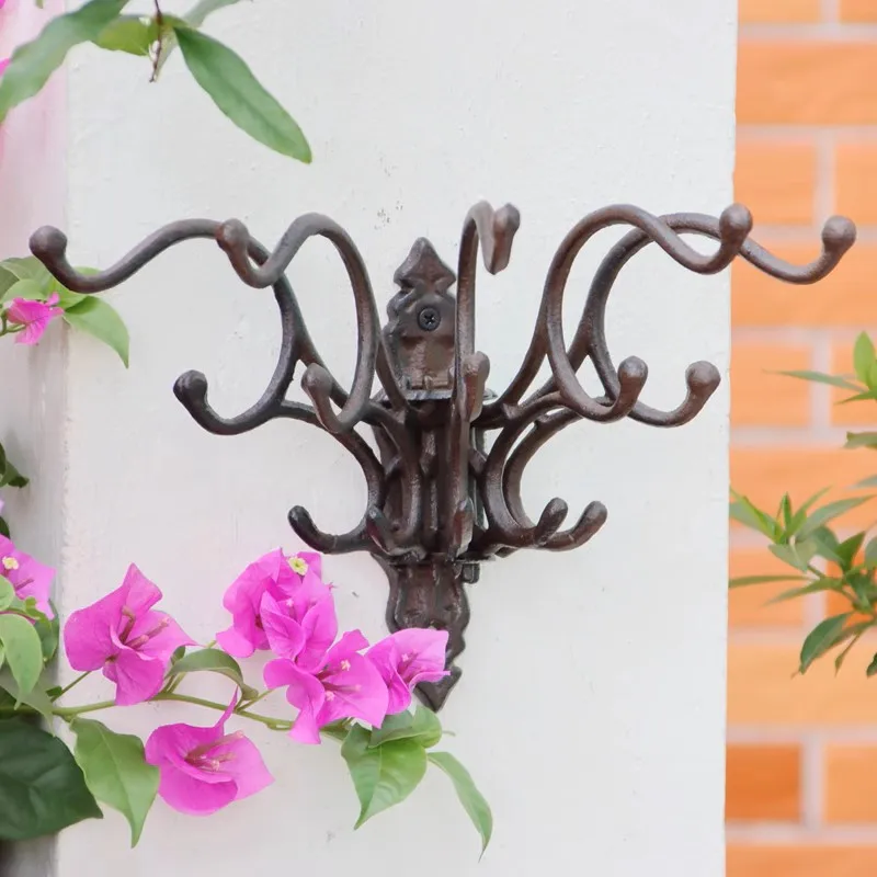 Vintage Rustic Cast Iron Foldable Wall Hook With Five Hangers For Home Garden Decoration Keys Small Handmade Tools Storage Rack