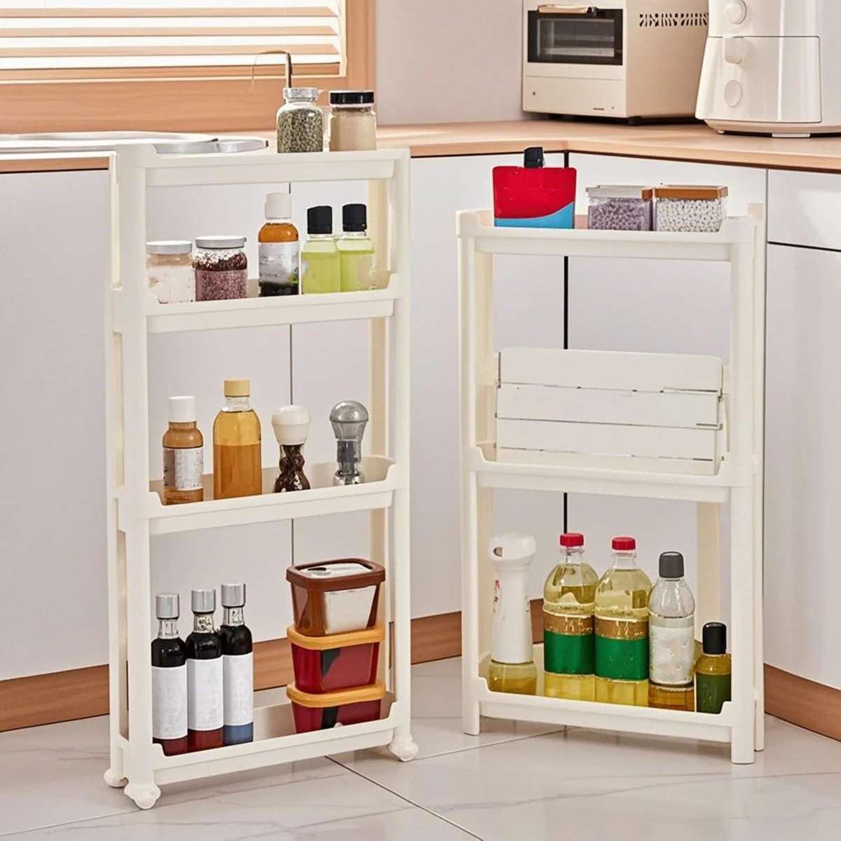 1PC Home Space Saving Narrow Rack Kitchen Storage Trolley Behind Bathroom Door Hollow Out Seam Shelf Toilet Gap Floor Small Cart