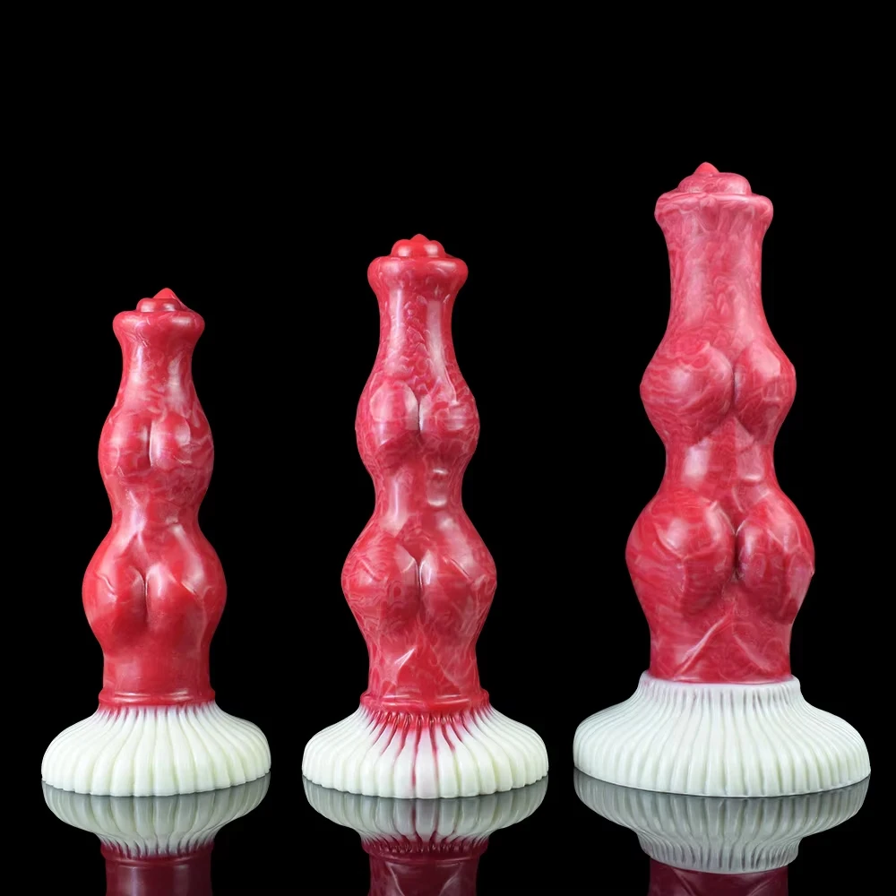 FAAK Silicone Anal Beads With Sucker Red Large Knot Dog Dildo Sex Toys For Women Men Unisex Erotic Products Butt Plug