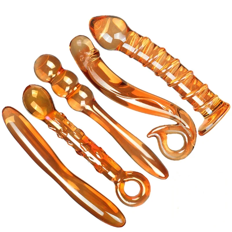 VaHppy Glass Anal Plugs Gold 5 Styles SM BDSM Gay Anal Masturbator Sex Toys for Girls Pellets Spiral Pull Beads Dildos