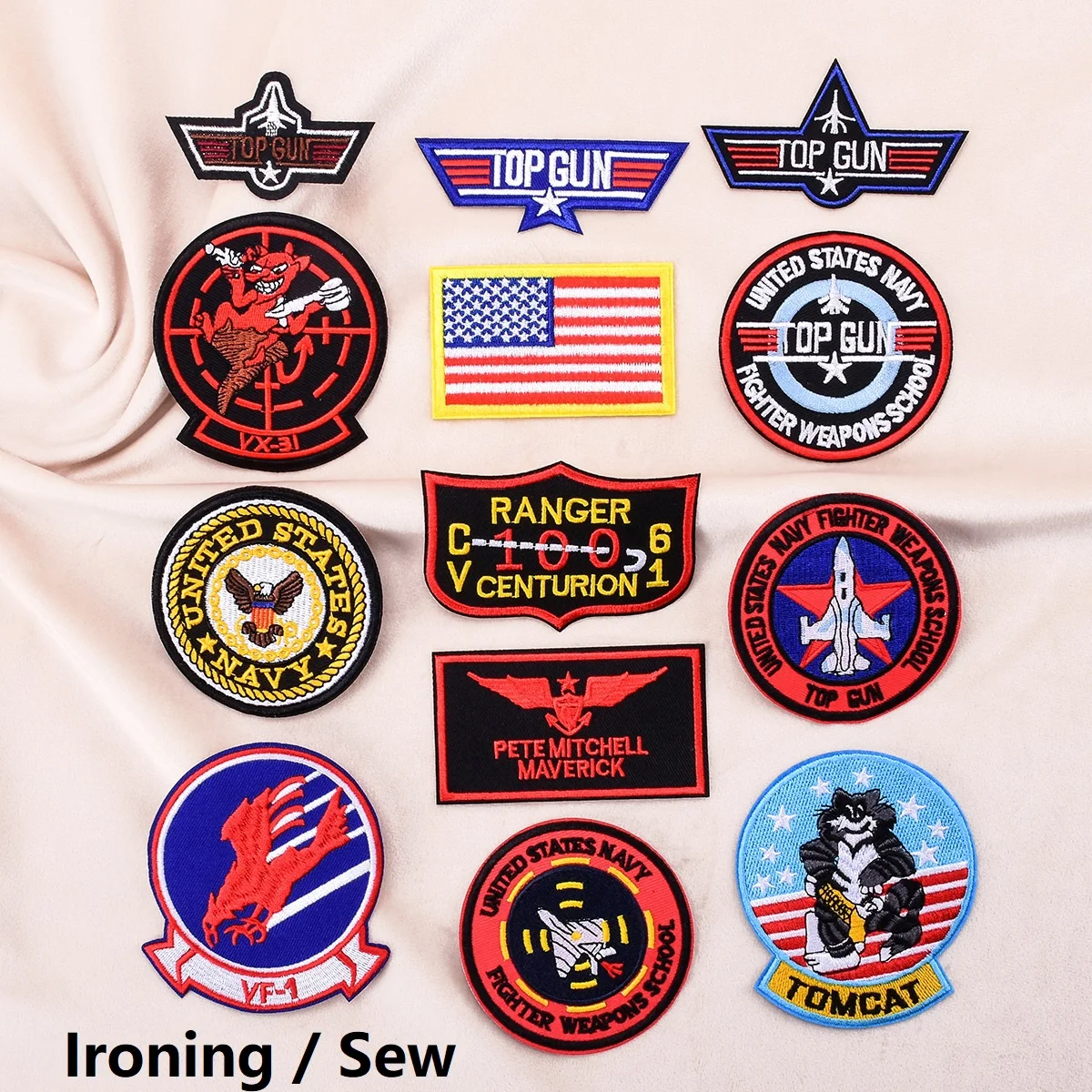 11-13Pcs Top Gun Tomcat Chapter American VF-1 Pilot Armband iron on Embroidery Patches For Sew Clothes Badge DIY Jacket Applique