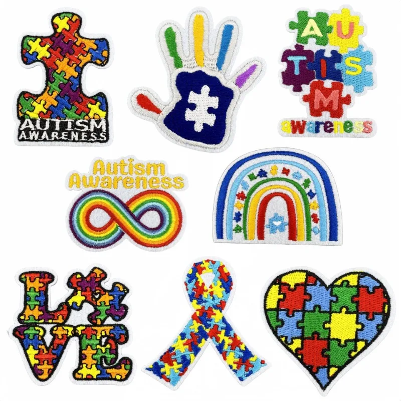 8PCS Autism Awareness Color Puzzle Sewing Iron-on Embroidered Badge Patch for DIY T-shirt Backpack Clothing Appliques Sticker