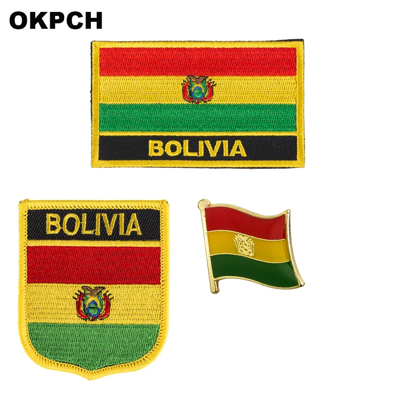 Bolivia National Flag Embroidered Iron on Patches for Clothing Metal badges PT0130-3