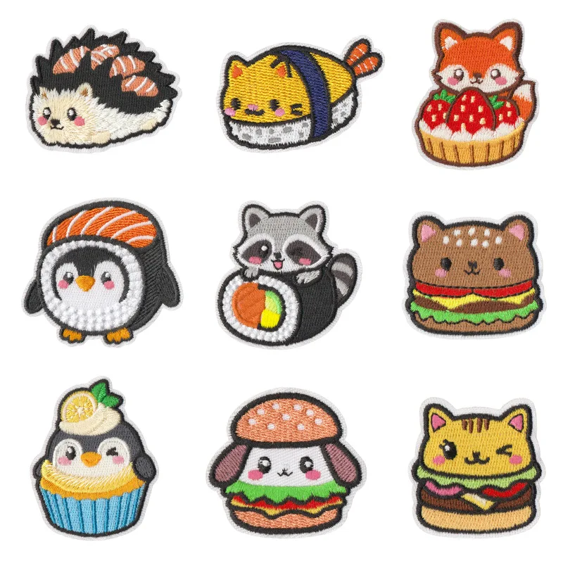 Creative Food Animal Sushi Burger Cartoon Sew Iron-on Embroidery Patch Kids Gift Badge DIY Clothing Bags Hat T-shirt Accessory