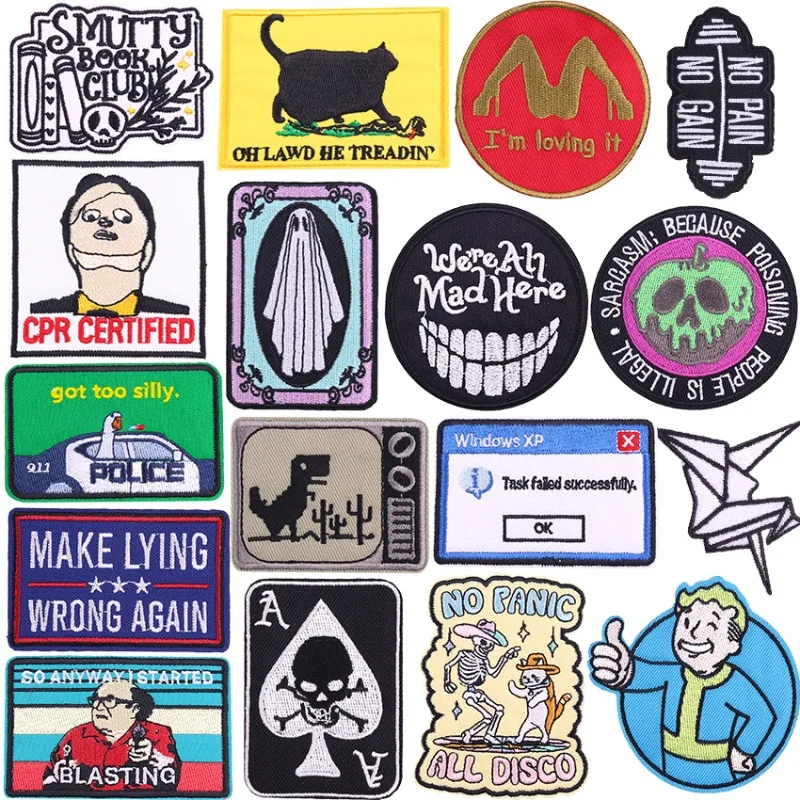 Designer Funny Letters Cat Ghost Rectangle Iron-on Sew Embroidery Badge Patch DIY T-shirt Hat Backpack Clothing Applique Sticker