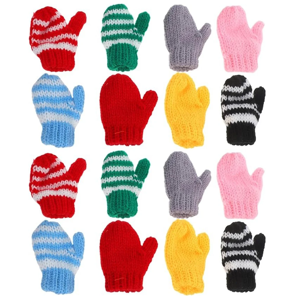 Mini Christmas Knit Gloves Knitting Santa Mittens Doll Making Gloves Wine Bottle Topper Hat Christmas Tree Hanging Ornaments