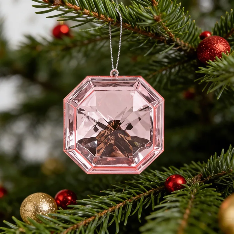 Acrylic Diamond Christmas Ornament 10cm Octagon Gem Pendant Xmas Tree Hanging Decor for Holiday Party Home Decoration