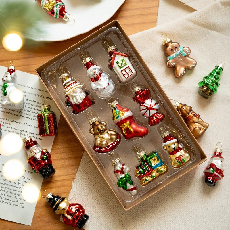 Glass Christmas Ornament Set, Santa Snowman Shaped Hanging Decorations for Tree, Holiday Party Supplies