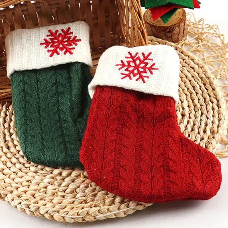 (1Pcs)19*14cm Christmas Decoration Knitted Socks Festive Pendant Christmas Tree Hanging Decorative Door Handle by Fireplace Wall