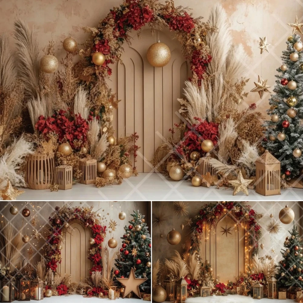 Christmas Tree Arch Wreath Photography Background Xmas Wall Hanging Kids Family Portrait Photozone Decor Backdrop Props