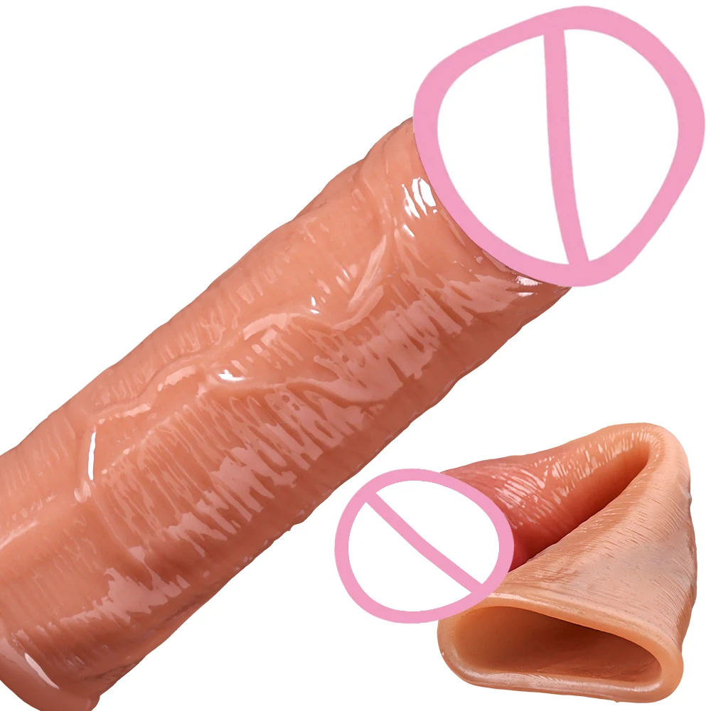 Penis Enlargement for Men Sleeve Cock Ring Delay Ejaculation Penis Extender Condom Lock Ring Sex Toys Artificial Penis Training