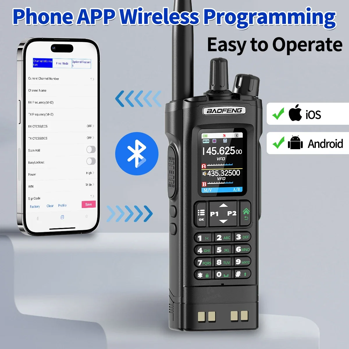 BAOFENG UV-32 GPS Walkie Talkie 10W Multi Band Bluetooth Programming Wireless Copy Frequency NOAA Long Range Ham Two Way Radio