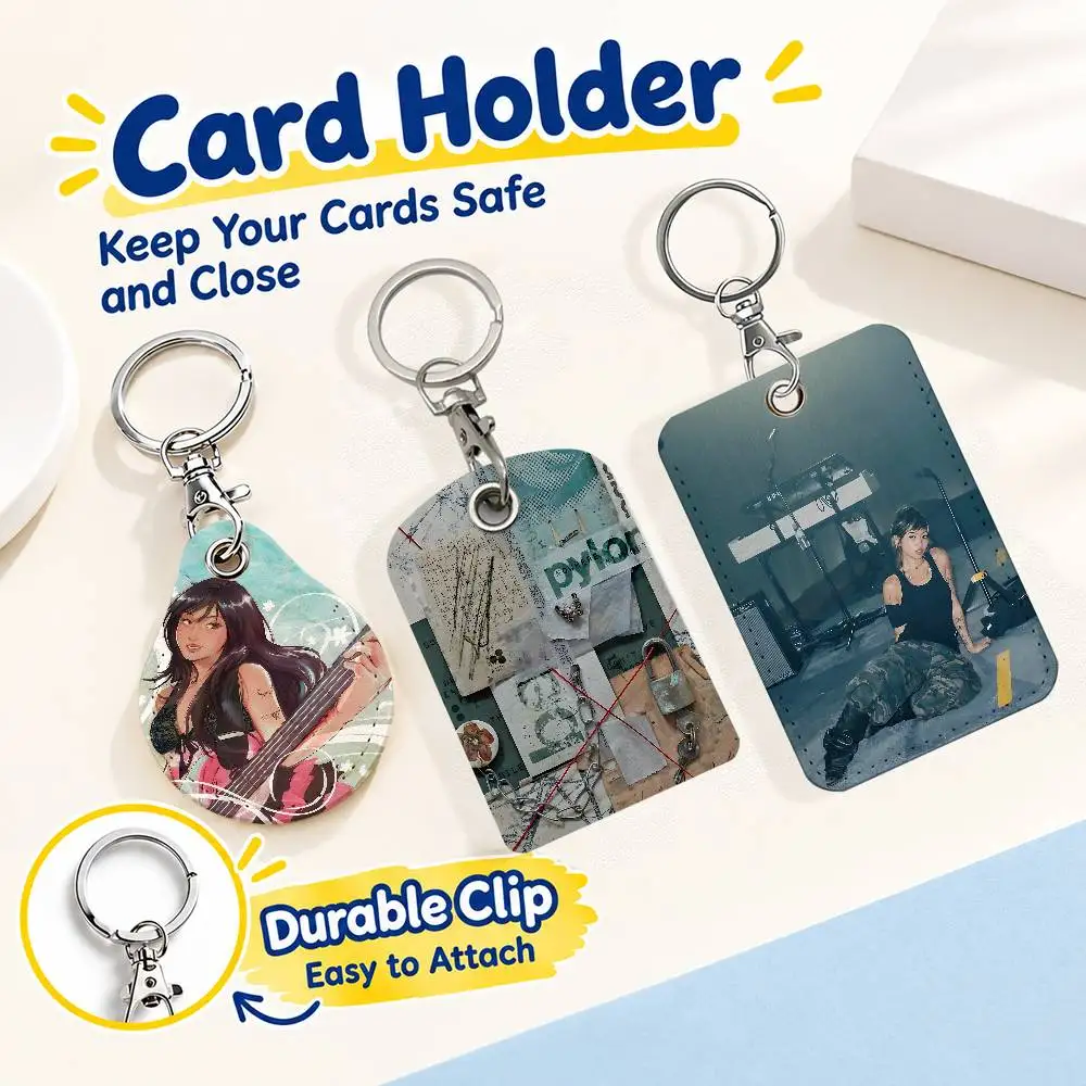 FOR Beabadoobee Pylon Keychain Card Holder Leather Keeps ID Cash Keys Cards Ready for Work School Travel Daily Errands