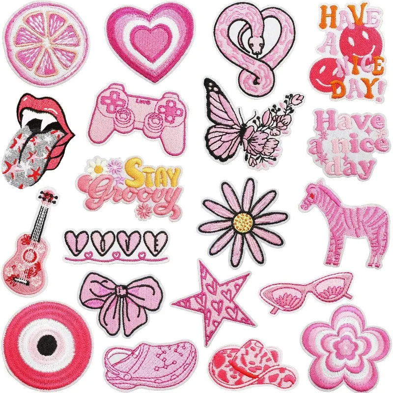 Pink Snake Lemon Bow Heart Star Glasses Iron-on Sew Embroidery Badge Patches DIY T-shirt Hat Backpack Clothing Appliques Sticker