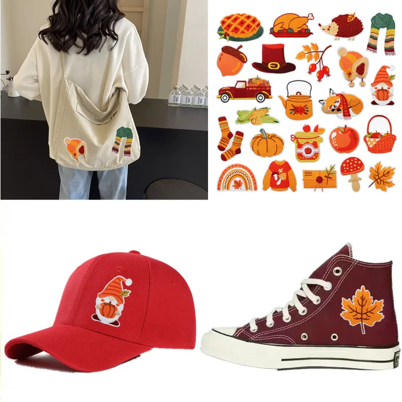 Autumn Orange Style Sew Iron On Embroidery Patches Badge Stickers Applique for Hat Clothes Coats Jeans T-shirt Sweaters Bag Shoe
