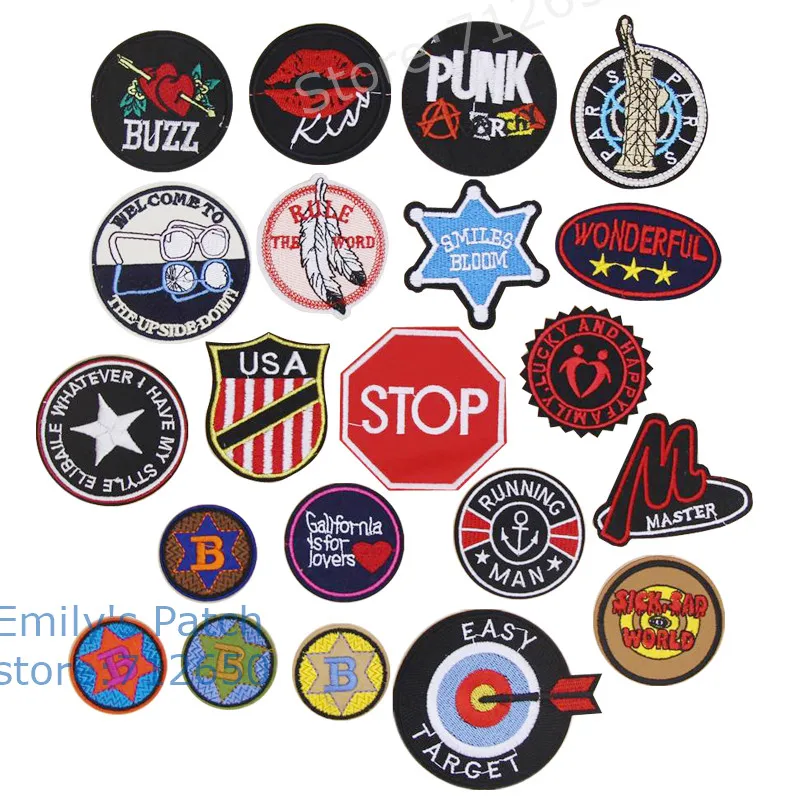 10 Pcs Round Shape Words Embroidered Patch Iron On Motif Applique Garment Hat Bag Embroidery Badges DIY Accessory