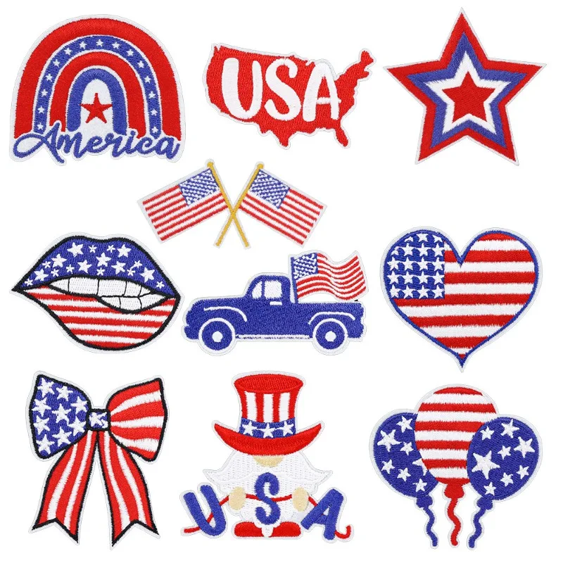 America Independent Day Star Ballon Bow Iron-on Sew Embroidery Badge Patches DIY T-shirt Hat Backpack Clothing Appliques Sticker