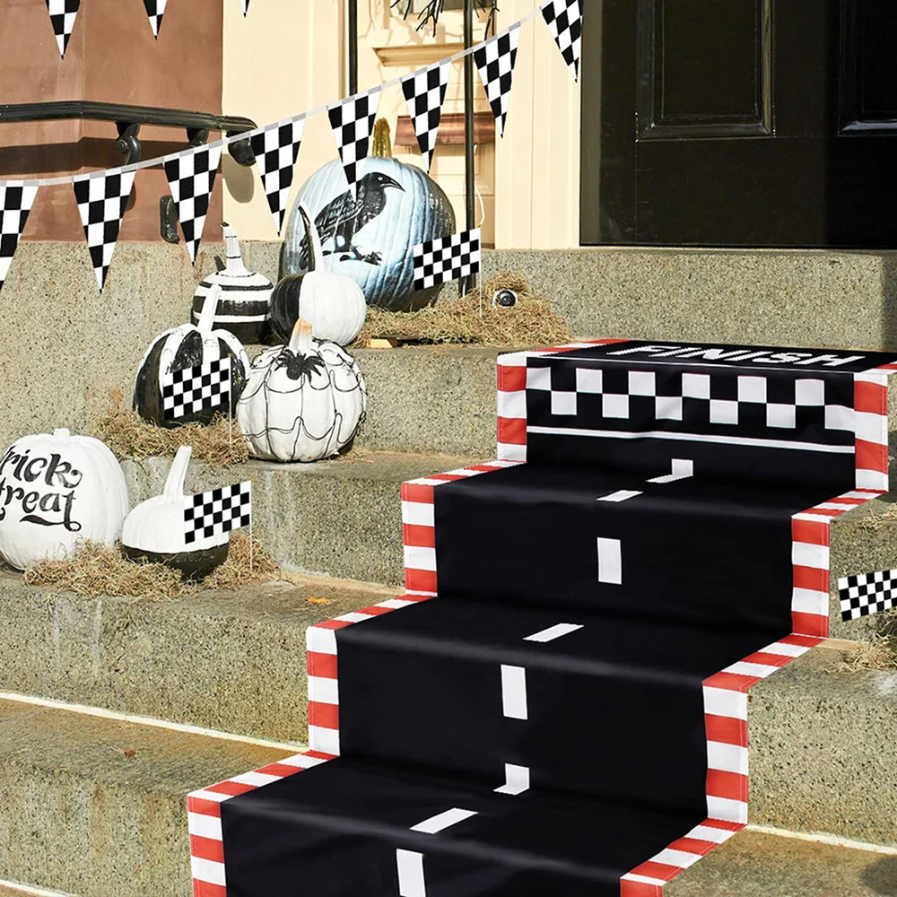 Race Car Road Birthday Decor Racing Racetrack Floor Running Mat Drag Checkered Race Tracks Runway Sport Event Car Party Supplies
