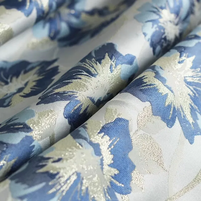 Redraspberry 168cm Blue Flowers Fil-Lumiere Embroider Fabrics Garment Materials Women Dress DIY Sewing Taior Cloth Freeshipping