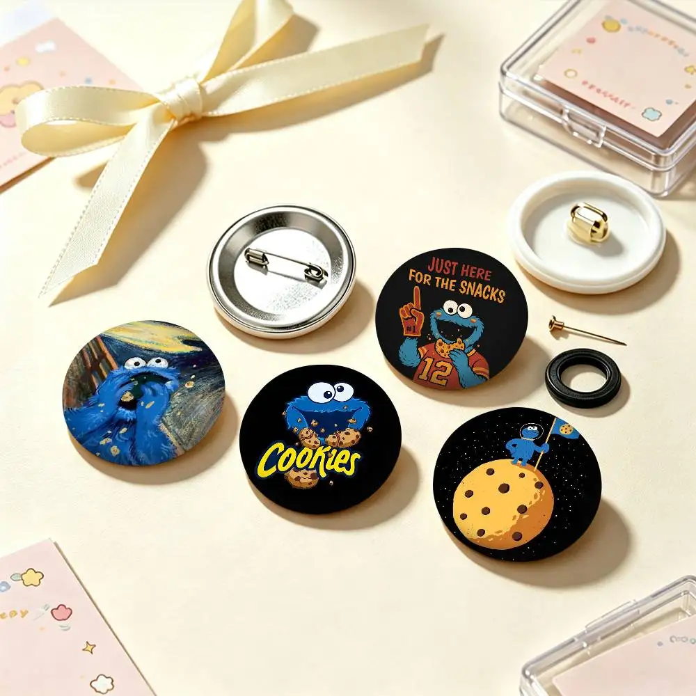 Cute Blue Monster C-Cookie 25 32 44 58 75mm Badges Personalized Round Brooches Pins Accessory Gift