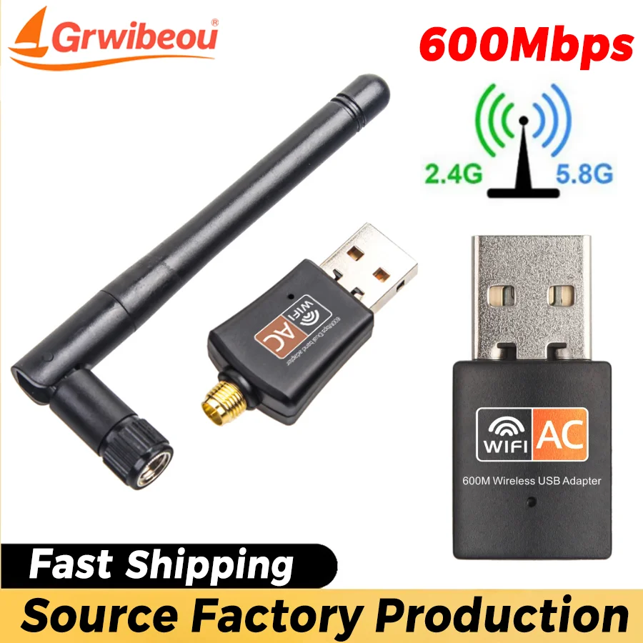 USB WiFi Wireless Network Card 600Mbps USB WiFi Adapter Dual Band 2.4GHz/5GHz wifi dongle  with rotatable Antenna for Laptop PC