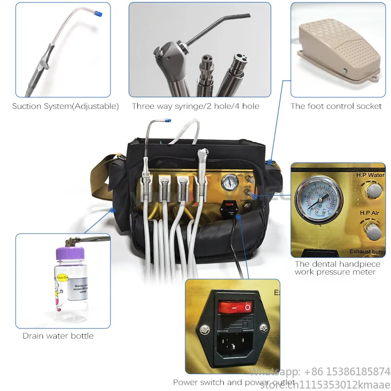 New Model Portable Mobile Treatment Bag Dental Clinic Turbine Unit with Standard Accessories