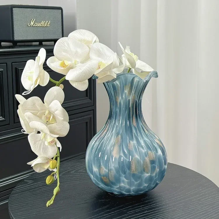 DSA -- peacock blue glass vase light luxury high sense retro glazed living room flower arrangement home decoration