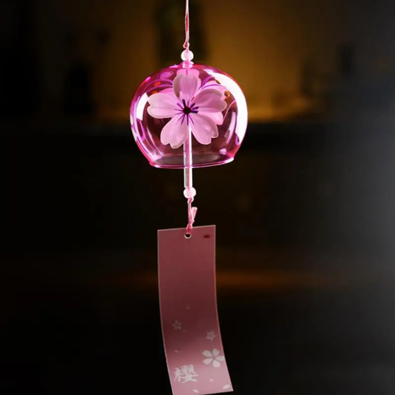 Japanese Wind Bell Handmade Glass Furin Home Decors Hanging Craft Cherry Blossom Pattern Home Garden Office Window Hanging Decor