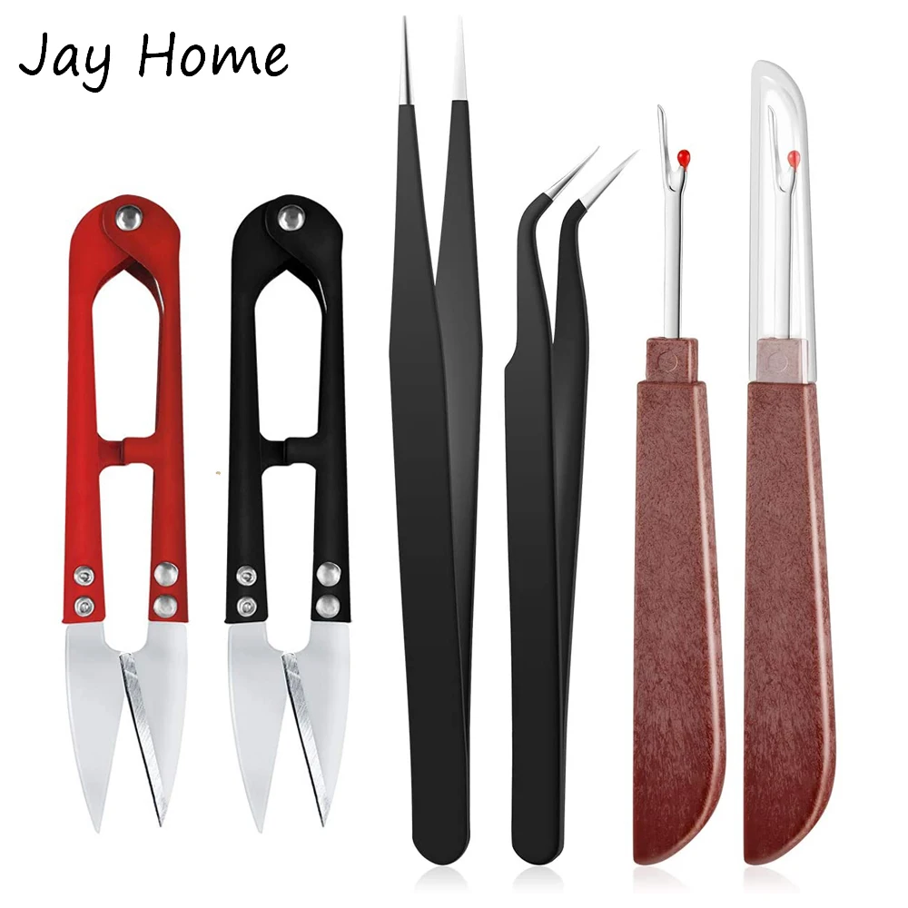 4pcs Sewing Seam Ripper Kit Seam Rippers Stitch Remover & Thread Remover Scissors & Tweezers for Sewing Needlework Crafting