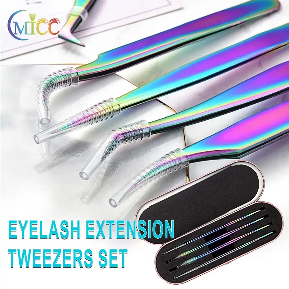 4Pcs High Precision  Anti-static Stainless Steel Superhard Eyelashes Tweezers for Classic Individual and Volume Lashes Extension