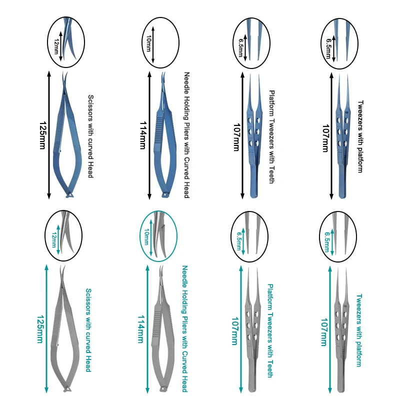 4pcs/set Ophthalmic Eye Instrument Autoclavable Eyelid Needle Holders Scissors Tweezers Stainless Steel/Titanium Alloy