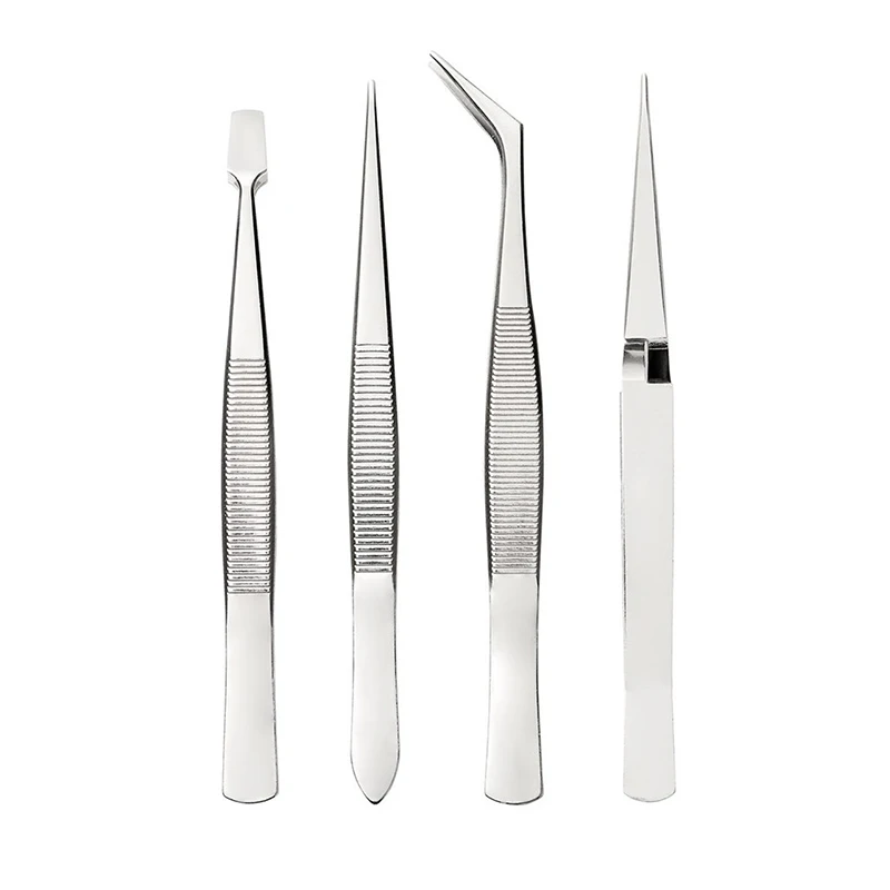 4PCS/SET Jewelry Crafting Precision Pick-Up Tool Cross Locking/Flat/Curved/Spade Tips Stainless Steel Tweezers Sets