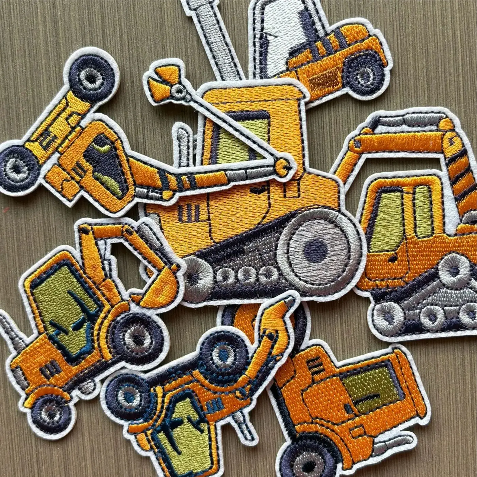 7Pcs Cartoon Yellow engineering vehicles Excavator Iron on Embroidered Patches DIY Sew on Child Clothes Sticker Jeans Applique