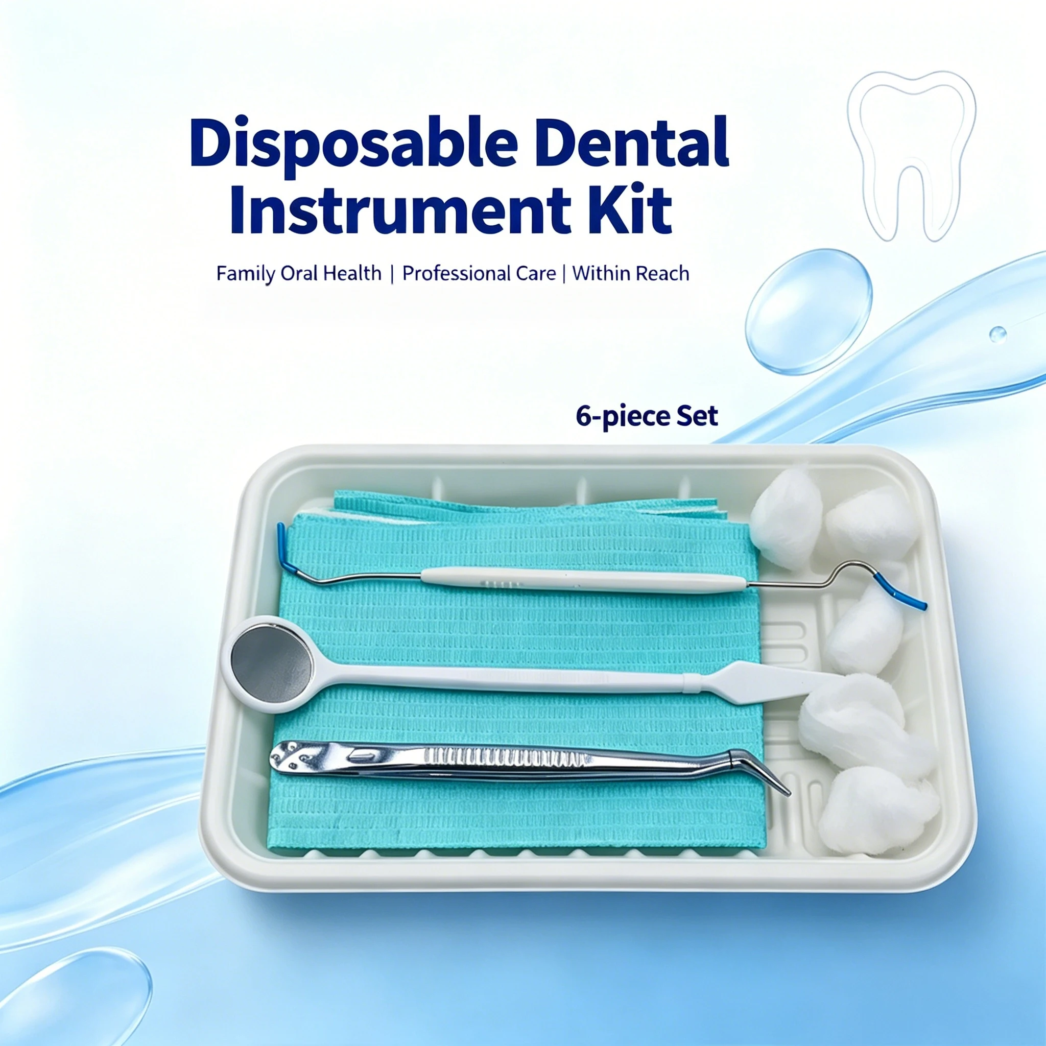 Disposable 6 In 1 Dental Examination Kit Oral Mirror Probe Forceps Plastic Tray Dental Bib Single Use For Dental Clinic Dentist