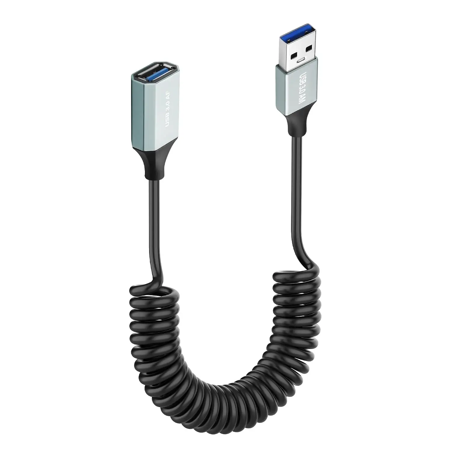 Coiled USB 3.0 Extension Cable, Type‑A Male to Female High‑Speed Retractable Cord for Laptop PC TV Car USB Hub Smartphone