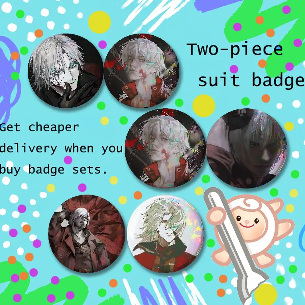 D-DMC Dante D-Devil M-May Cry Brooches for Backpack Accessories25,32,44,58,75mm Round Enamel Pins 2piece set Cartoon Anime Badge