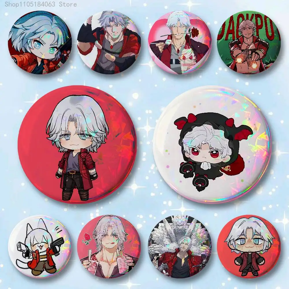 D-Devil M-May C-Cry 5 Dante DMC Badges 25 32 44 58 75 mm Round Cosplay Pin Bag Decor Fans Collect Friends Gifts Brooch Souvenir