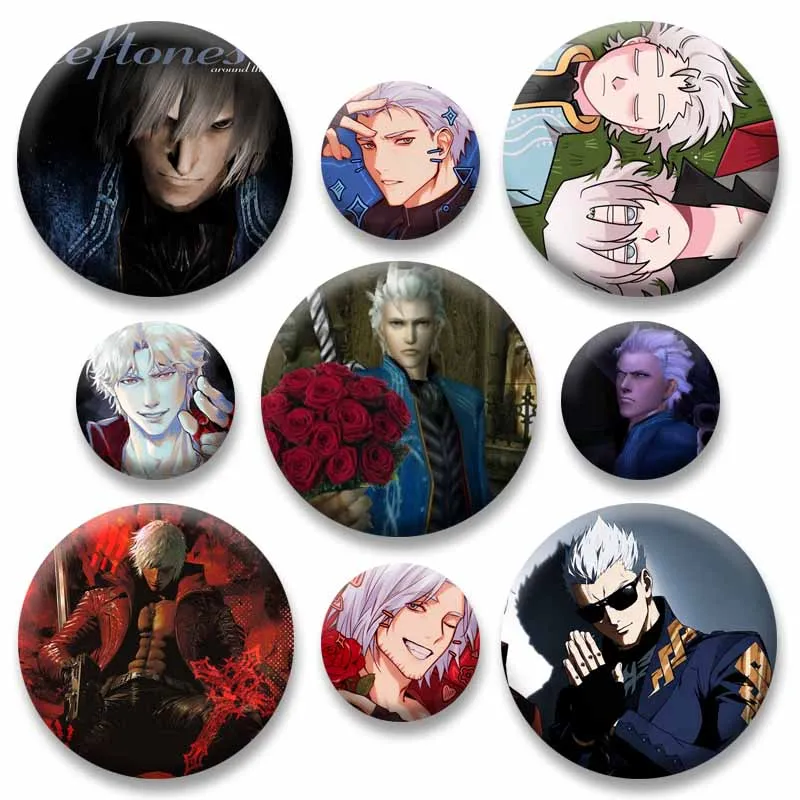 Anime Game Devil May Cry Dante Vergil Badges Round Cartoon Cosplay Pins Funny Button Brooch Bag Clothes Accessories Jewelry Gift