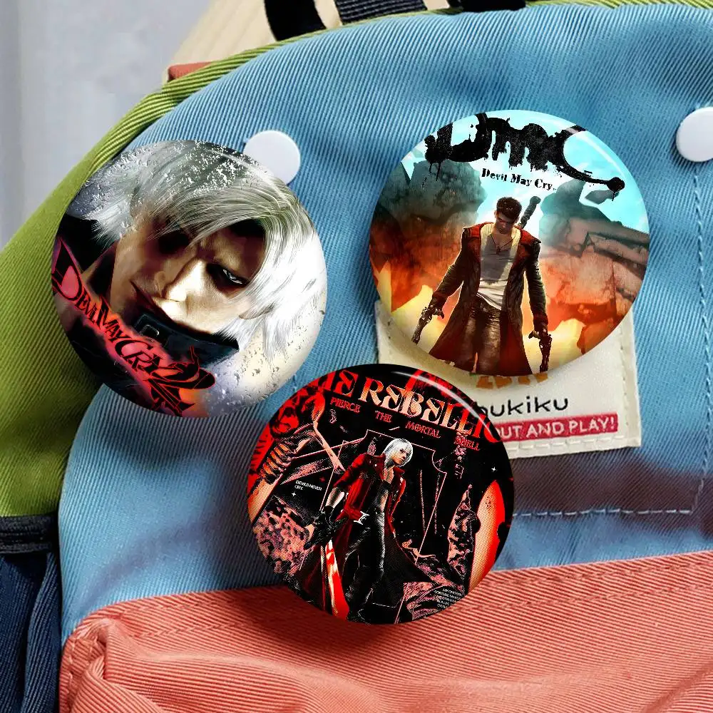 Game D-Devil M-May C-Cry 32/44/58mm Round Cartoon Brooches Handmade Pins for Backpack Jewelry Accessories Gifts Creative Badge