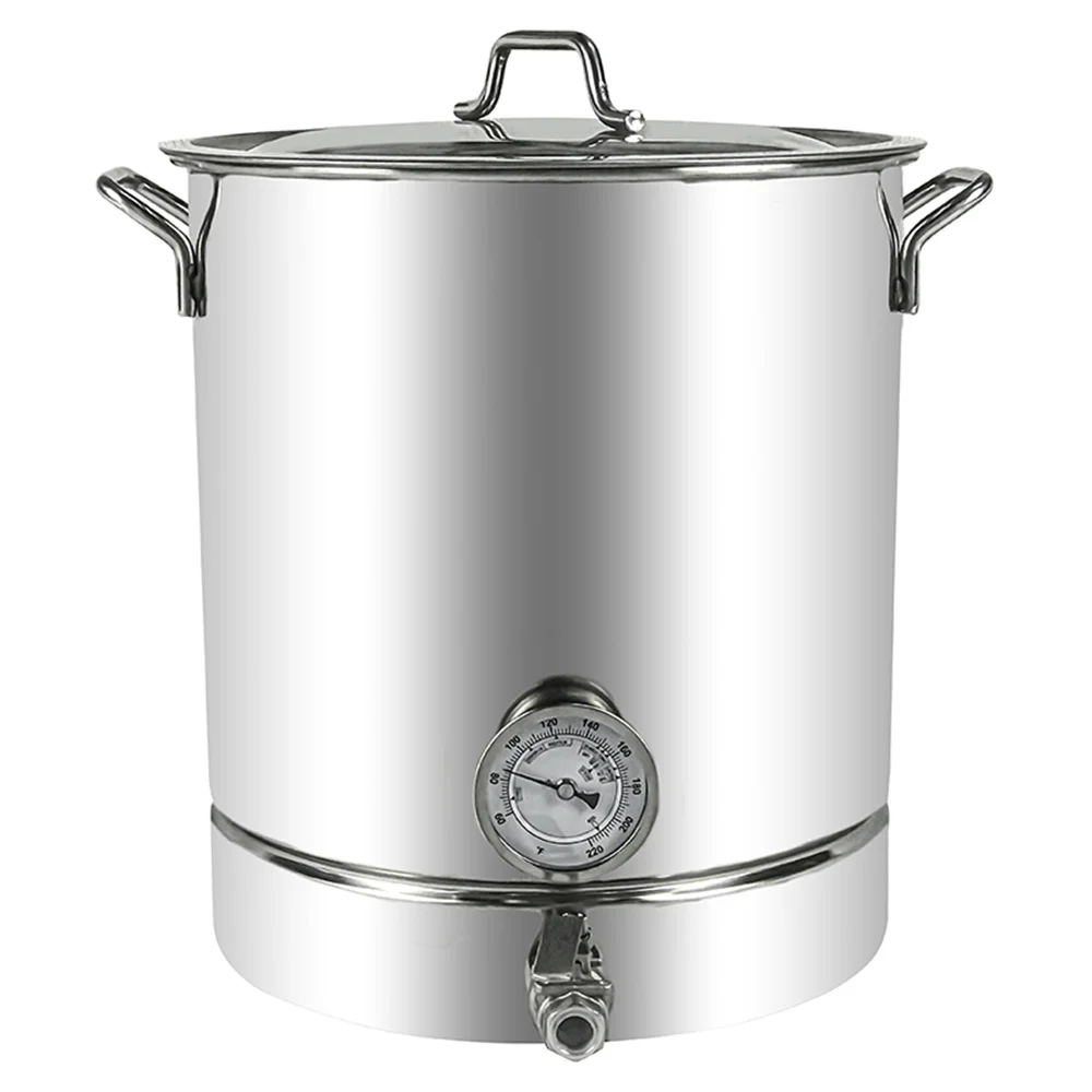 Stainless Steel Beer Brew Kettle 30L 40L 60L Home Brewing Pot with Thermometer Ball Valve Heavy Duty for Home Bar