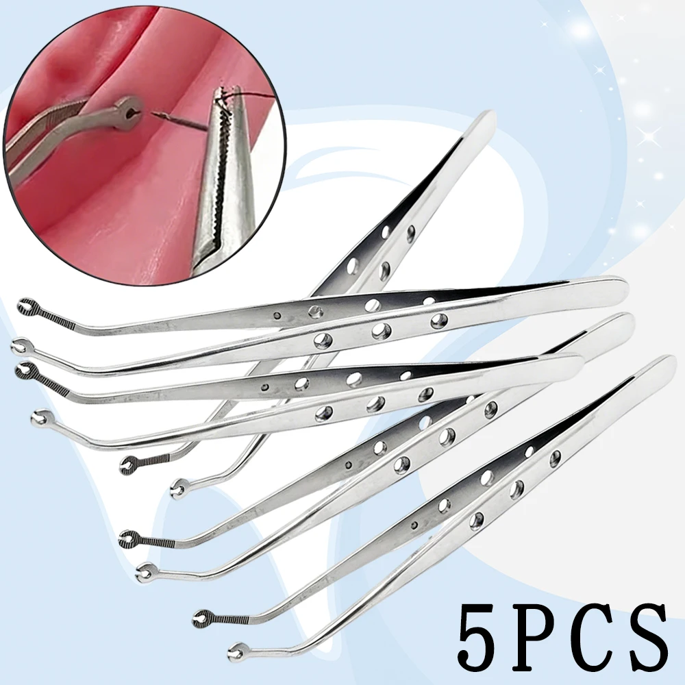 Dental Cotton Dressing Forceps Set 5 Piece Serrated Tip Tweezers for Suture Needle Handling Wound Care
