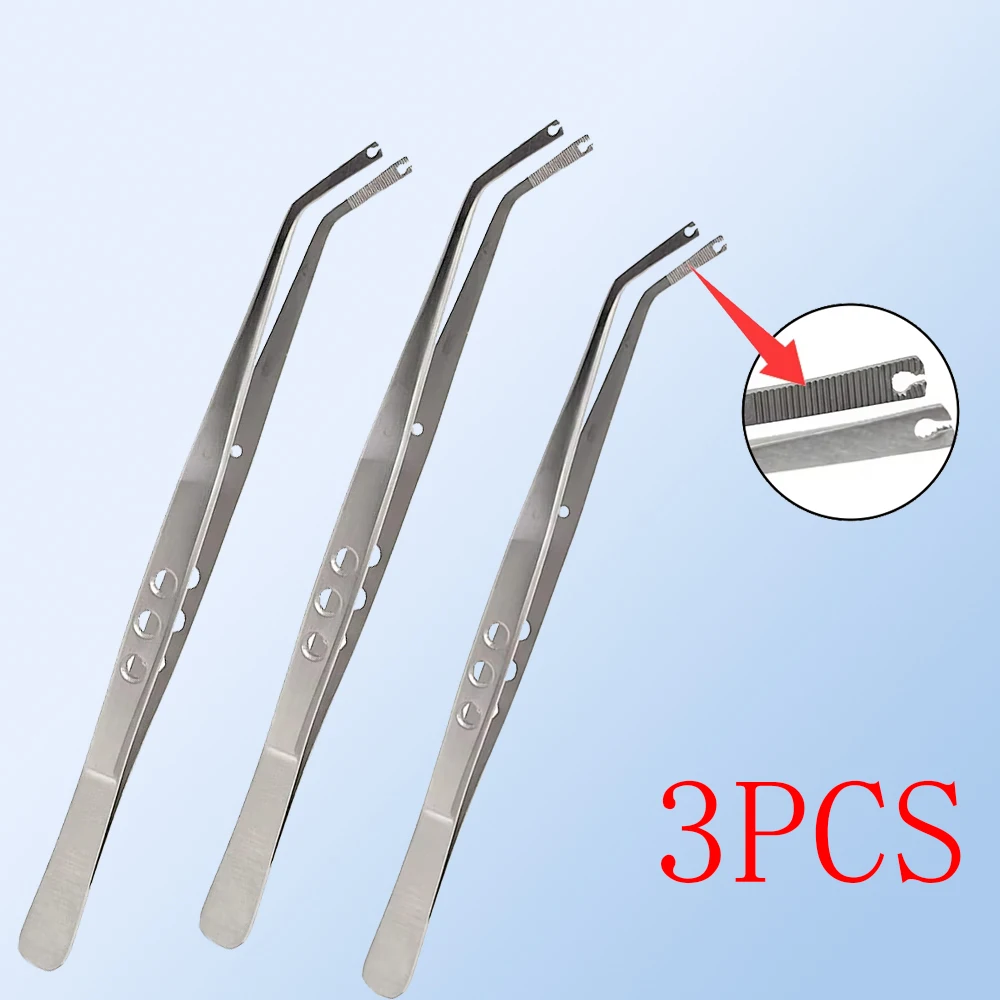 15.5 cm Stainless Steel Serrated Tweezers Set, 3 Piece for Surgical Stitching, Cotton Dressing, Medical Dental and Lab Use