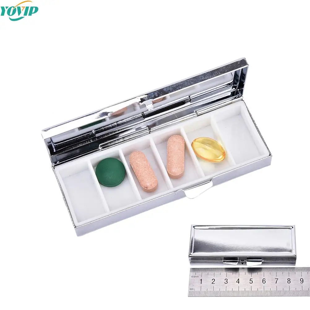 1pc 6 Grid Folding Pill Case Container For Medicines Organizer Pill Box Travel Essential Pill Splitters 85*35*15mm