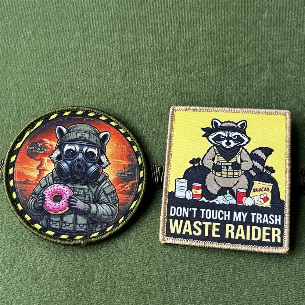 1PC/2PCS Raccoon Printed Tactical Morale Patch Gas Mask Donut Waste Raider Animal Badge for Backpack Jacket Vest Outdoor Gear