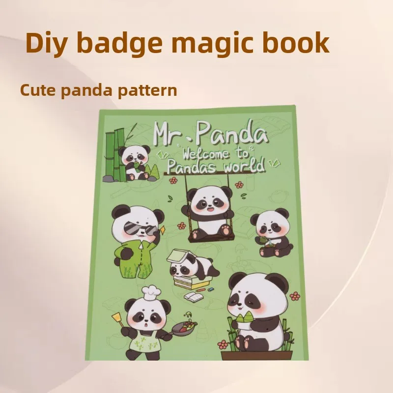 Cute Cartoon Panda Book Shaped Badge Maker Machine,Magic Book Appearance Portable DIY Button Pin Press,Lovely Craft Tool Set