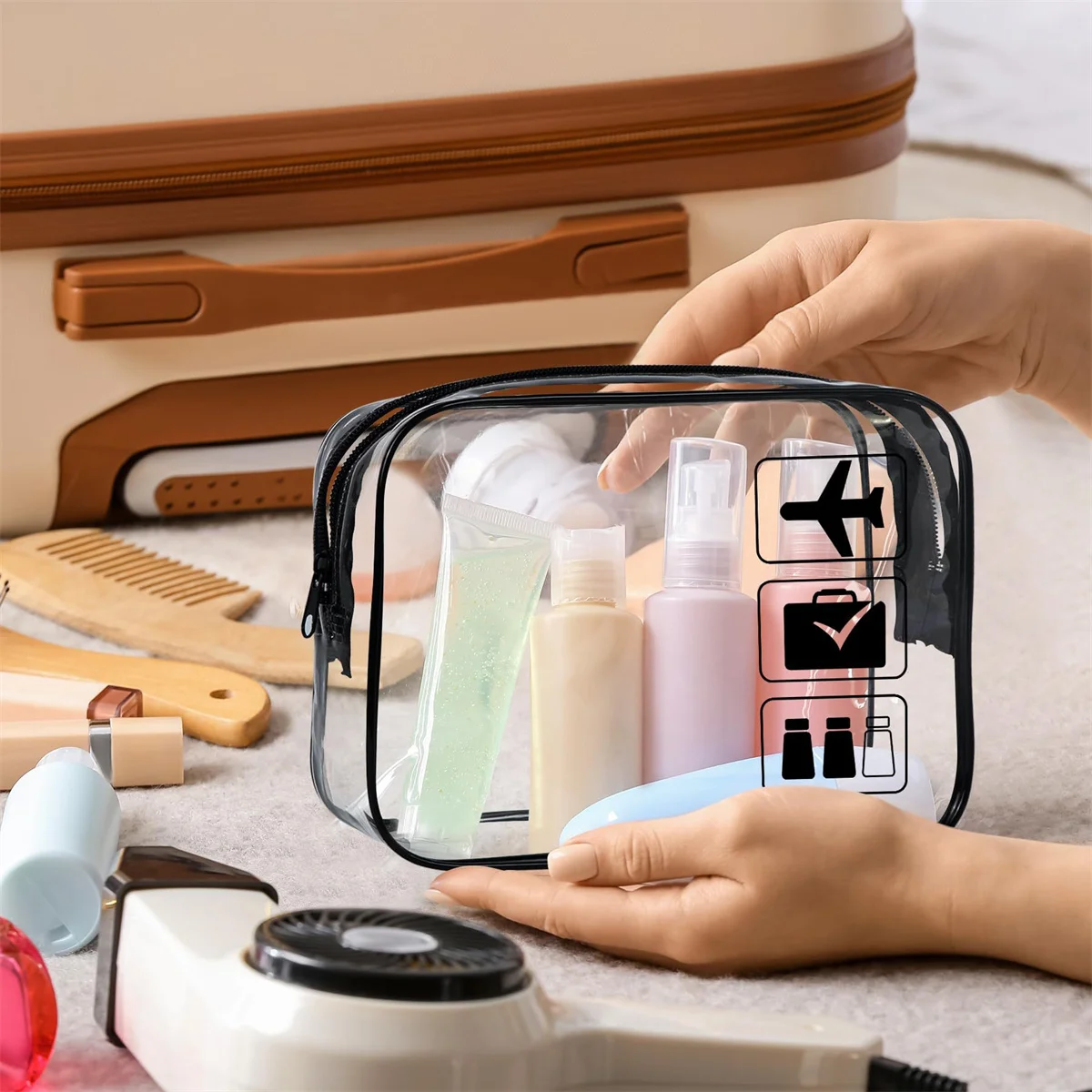 1pc Clear Toiletry TSA Approved Travel Bag Travel Carry On, Airport Aviation Accessories Compliant Bag, Quart Size Women's and M