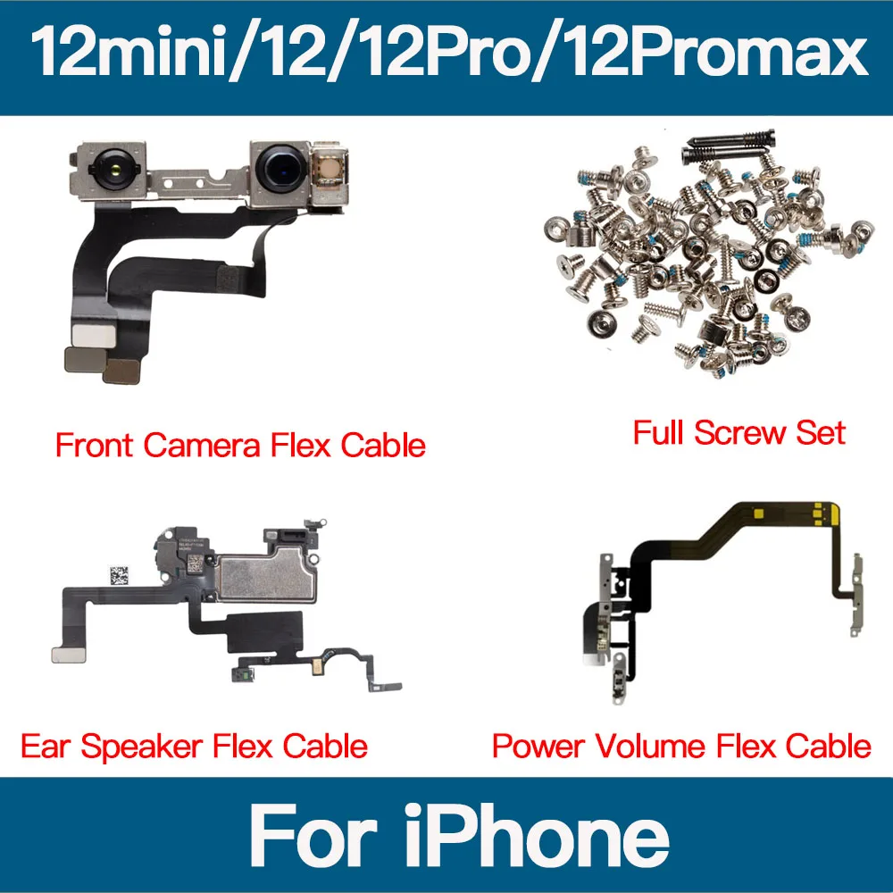 Inner Part Ear Speaker Replacement For iPhone 12 Mini Pro Max Front Camera Power Volume Button Flex Cable And Full Screw Set