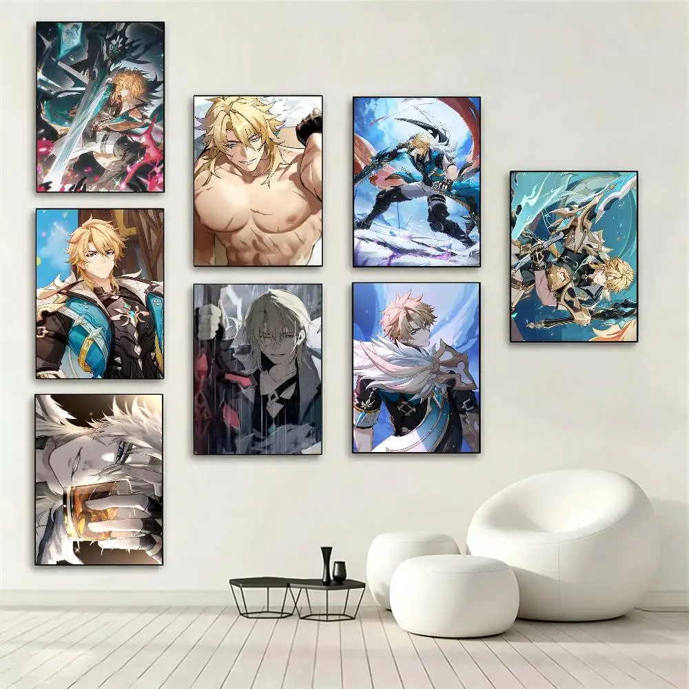 Varka Genshin Impact  Poster Waterproof Wall Art Sticker For Bar Living Room Vintage Decor High Quality Print Gift